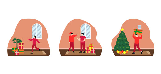 Flat Bundle Christmas Celebration Design Illustration