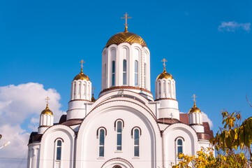 Voronezh, Russia, October 3, 2022: The Church of Blessed Xenia of St. Petersburg in autumn