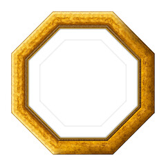 polygonal gold wooden frame for picture or photo, isolated on a transparent background