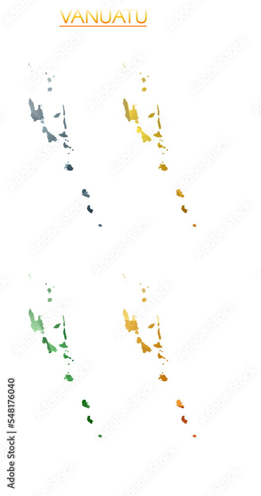Poster set of vector polygonal maps of vanuatu. bright gradient map of country in low poly style. multicolo