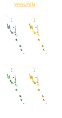 Set of vector polygonal maps of Vanuatu. Bright gradient map of country in low poly style. Multicolored Vanuatu map in geometric style for your infographics. Amazing vector illustration.
