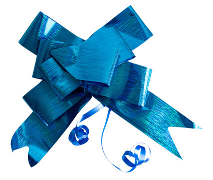 Blue Holiday Bow Isolated On White Or Transparent Background.