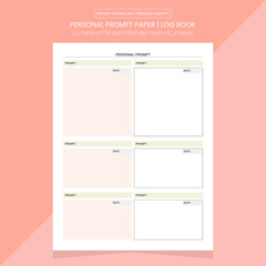 Personal Prompt Log Book | Diary Journal | Notebook Printable Template