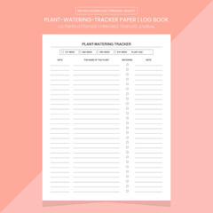 Plant-Watering-Tracker | Plant-Watering Log Book | Plant-Watering Diary Journal | Notebook Printable Template