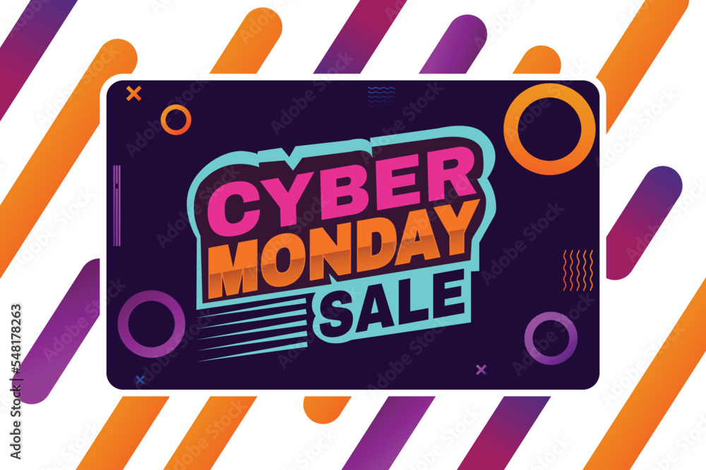 Poster cyber monday sale banner design with colorful typography and replaceable text vector. elegant gradie