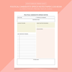 Political Candidate's Speech Notes | Diary Journal | Notebook Printable Template