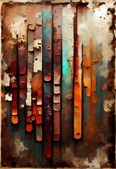 Grungy rusty metal texture background. Metal and rust as grunge background texture panorama wallpaper. Dripping paint. Vintage matted color rusty backdrop. (3d rendering)