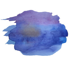 Vector image of the watercolor blot isolated on the white background with the blue, dark blue, violet and yellow colors. Watercolor abstract background.