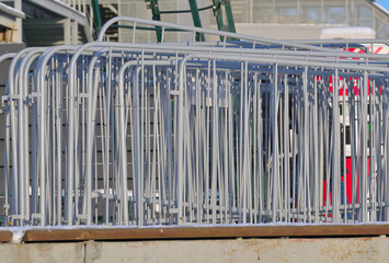 Fototapeta premium Temporary mobile fences on the construction site