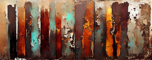 Grungy rusty metal texture background. Metal and rust as grunge background texture panorama wallpaper. Dripping paint. Vintage matted color rusty backdrop. (3d rendering)