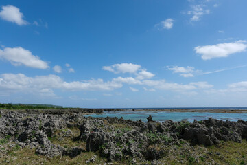 Fototapeta na wymiar 荒々しい岩場が広がる宮古島の海岸線