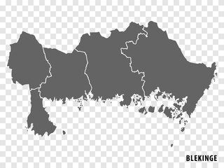 Blank map Blekinge County  of  Sweden. High quality map Blekinge County on transparent background for your web site design, logo, app, UI.  Sweden.  EPS10.