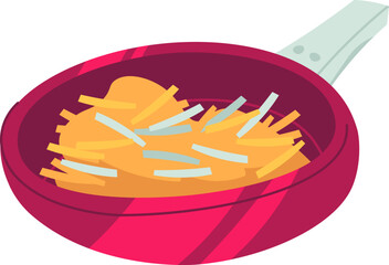 Stewed carrots and onions in pan flat icon Borscht ingredients