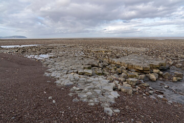 Unusual rock formations on a British beach in Somerset England