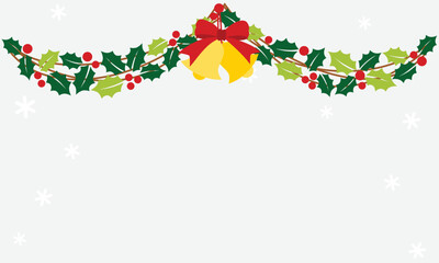 Christmas garland with holly leaves and bells on winter background - 548182823