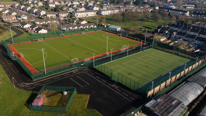 Aerial photo of the grass and 3g Playing fields at Larne Grammar School in Larne Co Antrim Northern...
