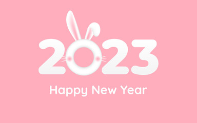 Calendar 2023 template vector, cute rabbit ears. Planner 2023 year, Paper cut wall calendar cover. Zodiac Chinese rabbit design. Happy new year. White and pink colors.