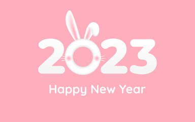 Calendar 2023 template vector, cute rabbit ears. Planner 2023 year, Paper cut wall calendar cover. Zodiac Chinese rabbit design. Happy new year. White and pink colors.