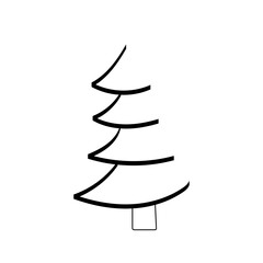 The image of a black Christmas tree on a white background in a minimalist style