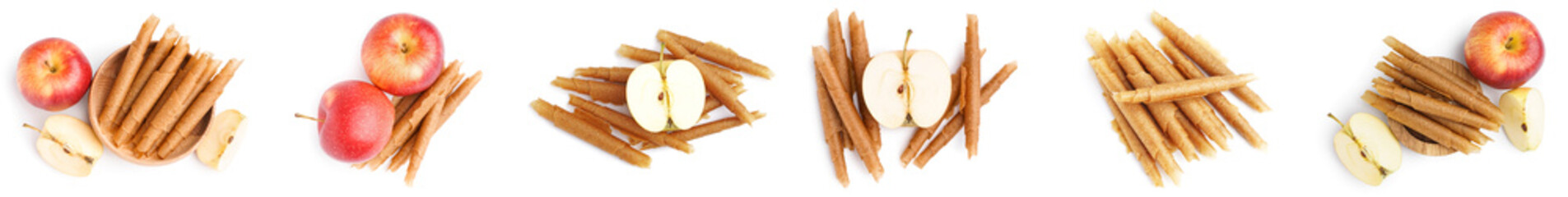 Set of delicious apple pastilles isolated on white, top view