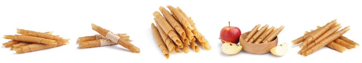 Set of delicious apple pastilles isolated on white