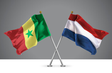 3D illustration of Two Crossed Flags of Netherlands and Senegal