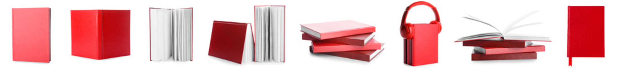 Set of red books isolated on white
