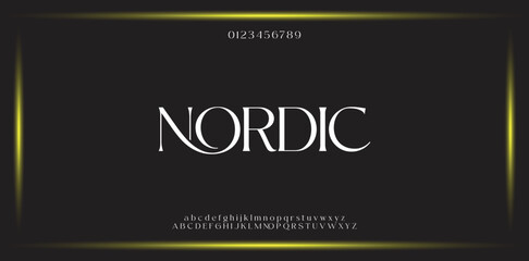 NORDIC Modern Minimal luxury Font and Alphabets. Unique tech typeface for business. Serif and san serif letters vector design. - obrazy, fototapety, plakaty