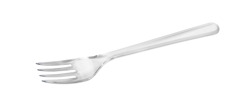 Transparent plastic fork isolated on a transparent background