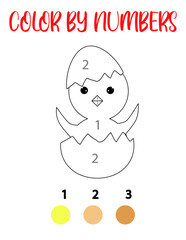 Coloring by numbers with chicken.A puzzle game for children's education and outdoor activities