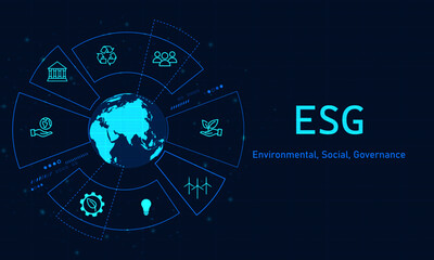 Environmental, social, and governance (ESG). Sustainable business concept. Blue background vector design.