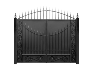 Gate with wrought-iron decor.