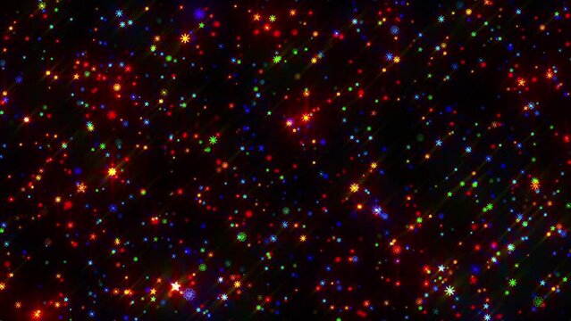 Christmas Colorful Snowflakes 4K Animation Glitter Snow Lights Abstract Background 4K Animation Loop Backdrop
