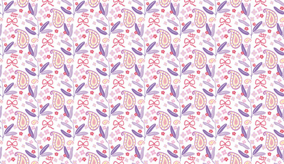 Drawing Illustration modern outline paisley folk tribal traditional ribbon cute and Botanical plants background