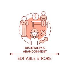 Disloyalty and abandonment red concept icon. Personal barrier. Brain block abstract idea thin line illustration. Isolated outline drawing. Editable stroke. Arial, Myriad Pro-Bold fonts used