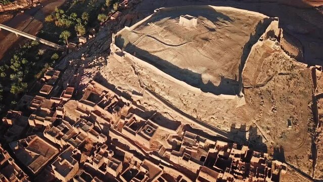 Aerial top view on Kasbah Ait Ben Haddou in the Atlas Mountains, Morocco