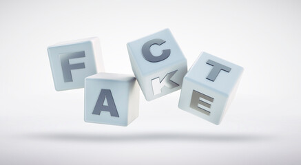White dice form the words fact and fake - 3D illustration