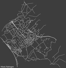 Detailed negative navigation white lines urban street roads map of the HÖSEL MUNICIPALITY of the German regional capital city of Ratingen, Germany on dark gray background