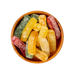Gummy Candy Pile Isolated, Chewing Colorful Marmalade Sticks, Jelly French Fries Heap, Gelatin Candies
