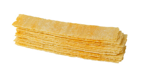 Long Potato Chips Isolated, Crispy Thin Potato Snack Pile, Rectangular Strips Chips, Fast Food...