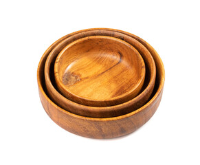 Empty Wood Bowl Isolated, Wooden Bowl on White Background, Rustic Mock Up