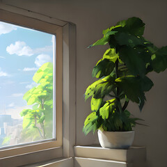 朝の窓際の風景