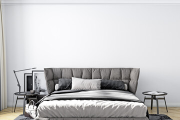Blank wall mockup in bedroom modern