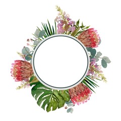Frame flower palm round a watercolor illustration