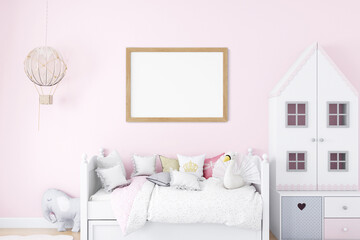 Kids room mockup  with bed and white bed