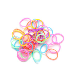 Heap of office colorful rubber bands isolated on white background