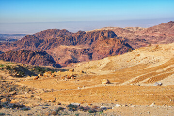 View over the Wadi Musa where is an ancient city Petra.