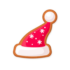Christmas gingerbread cookie in shape of Santa Claus hat. Flat vector illustration