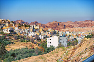 Fototapeta na wymiar View over the Wadi Musa where is an ancient city Petra.