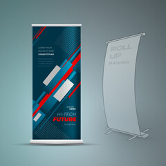 Roll up banner hi-tech future lines action theme vector